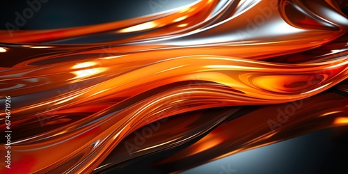 An abstract metallic background with multiple orange waves, shining in a bright neon orange color