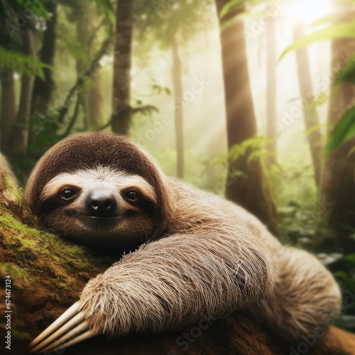 close up of a sloth in the forest animal background for social media photo