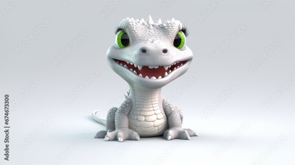 a cute illustration of a baby alligator white background.Generative AI