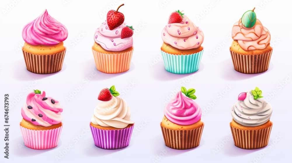 collection of stickers with cute cupcakes.Generative AI