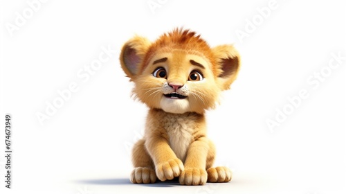 cute baby lion cartoon white background.Generative AI