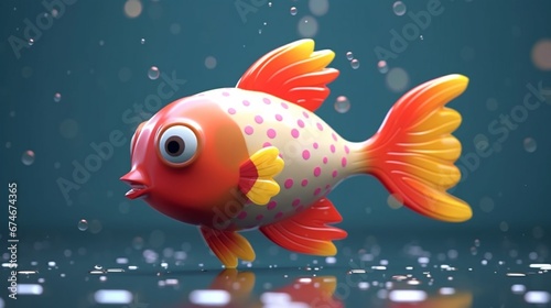 fish super cute octane render toy style Plastic textu.Generative AI