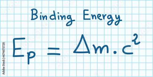 Nuclear binding energy in physics and chemistry. Scientific resources for teachers and students. Doodle handwriting concept.