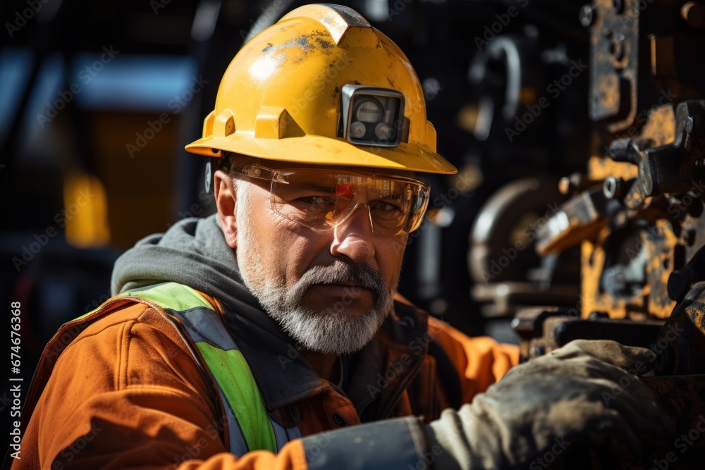 A hydraulic engineer is checking the safety on a newly installed pipe of a modern industrial machine. A hydraulic engineer is checking the safety on a newly installed pipe of a modern industrial machine.