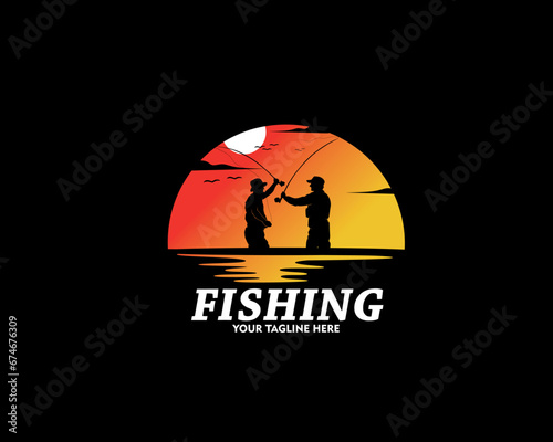 Sea fishing logo design silhouette