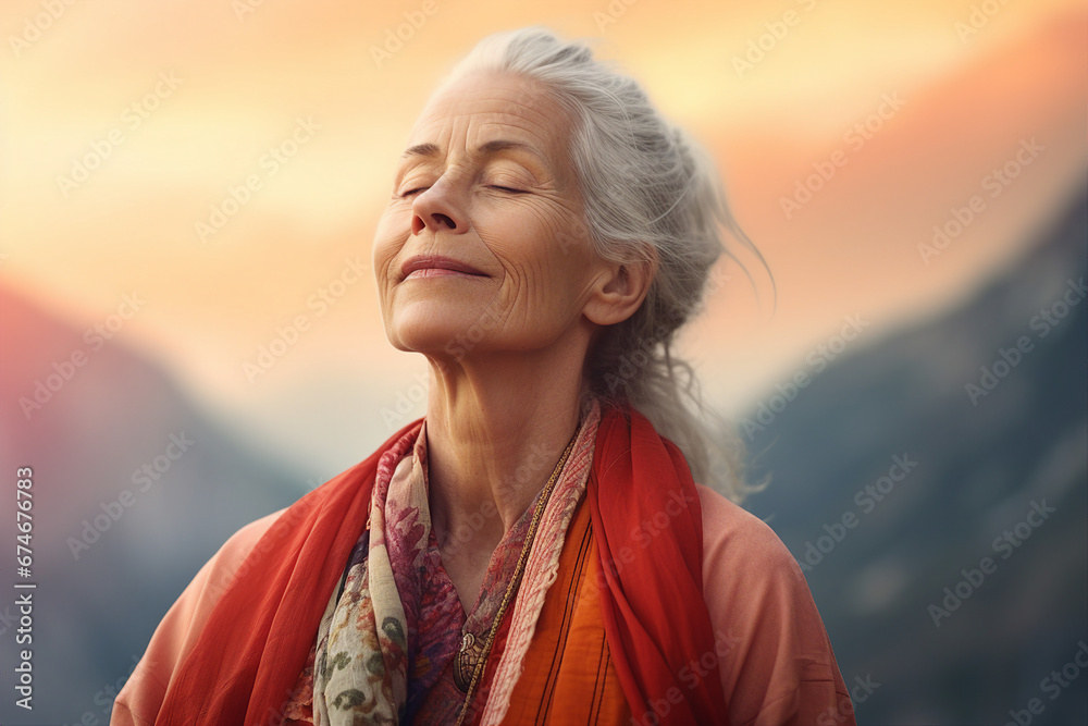 Φωτογραφία Generative AI picture portrait of yoga person enjoying connection with nature me