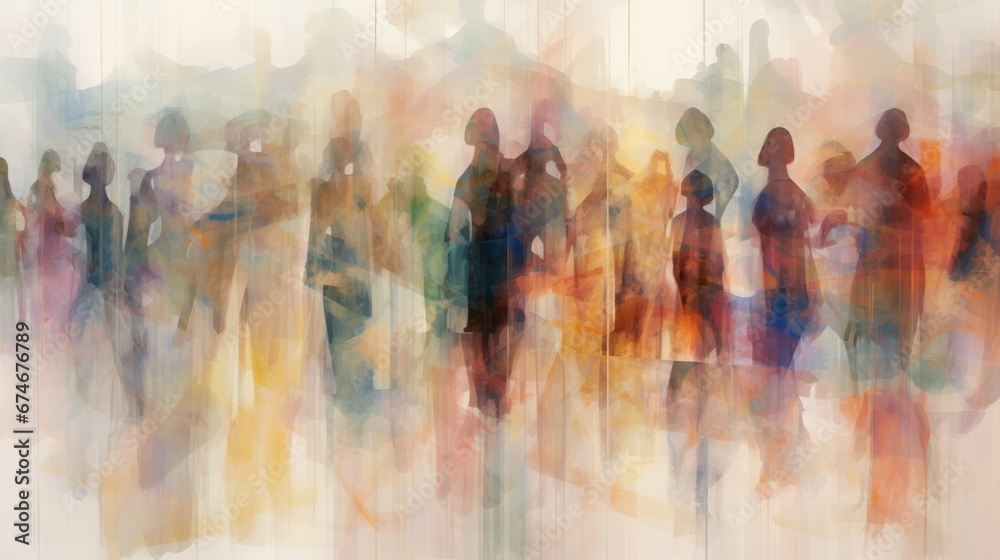 A Gathering of Individuals in Close Proximity. A colourful abstract group of people standing next to each other.