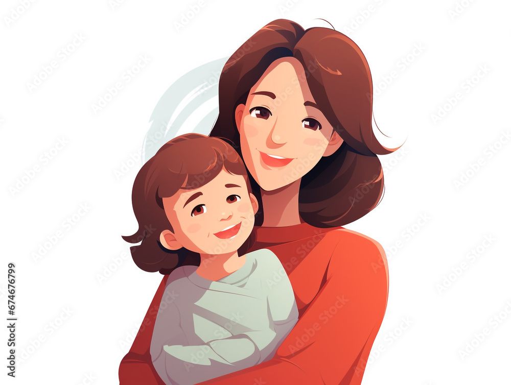2D illustration of a happy mother and child together. Full of love. Isolated on white background. 2D illustration of a happy mother and child together. Full of love. Isolated on white background.