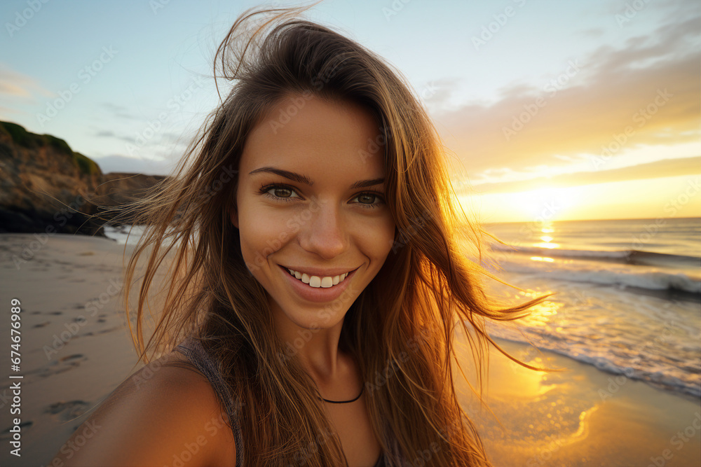 Beautiful happy young woman traveling exotic country overjoyed Generative AI portrait picture Beautiful happy young woman traveling exotic country overjoyed Generative AI portrait picture