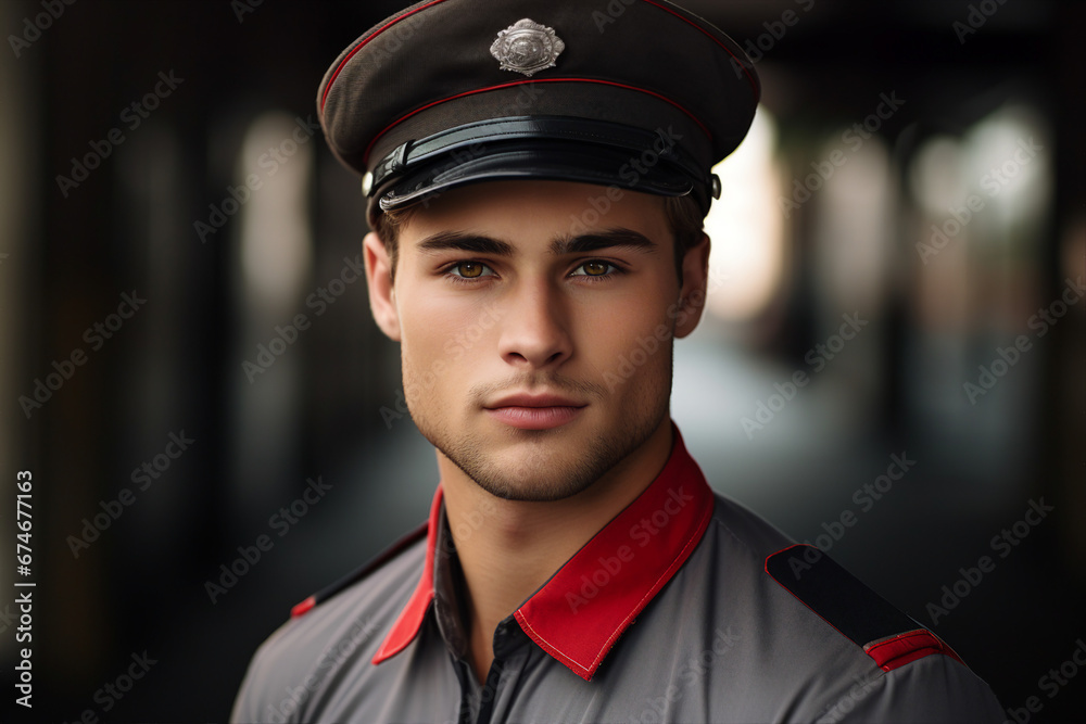 Generative AI picture portrait of mail person mailman mailwoman in corporate uniform Generative AI picture portrait of mail person mailman mailwoman in corporate uniform