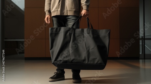 Man with Black Shopper Bag Mockup