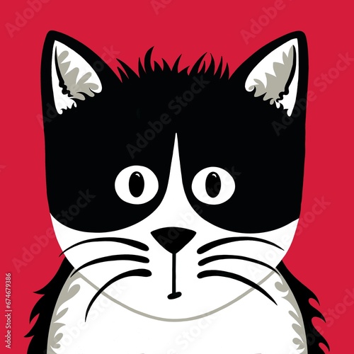 Fototapeta Naklejka Na Ścianę i Meble -  Cute black and white cat illustration. Bold kitten design with distinct markings and whiskers.
