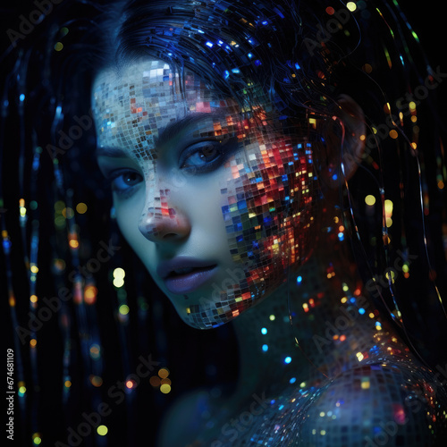 Artistic Portrait of Woman with Colorful Light Splashes