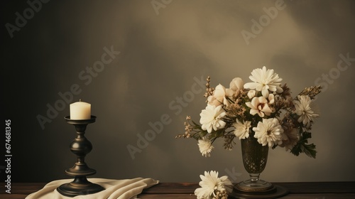 Vintage Vase with White Flowers Mockup