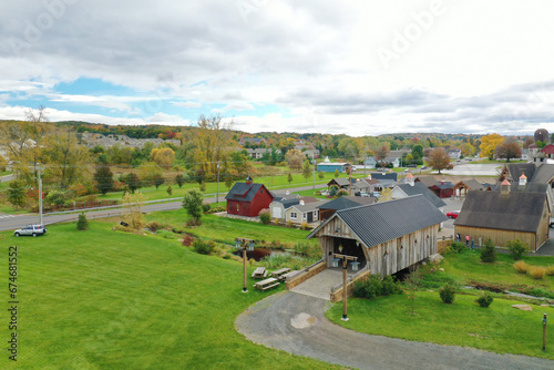 Aerial of The Barn Yard Covered Bridge in Connecticut, United States © Harold Stiver