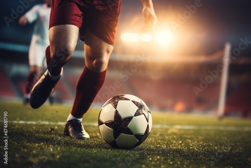 Soccer player legs and ball, action shot