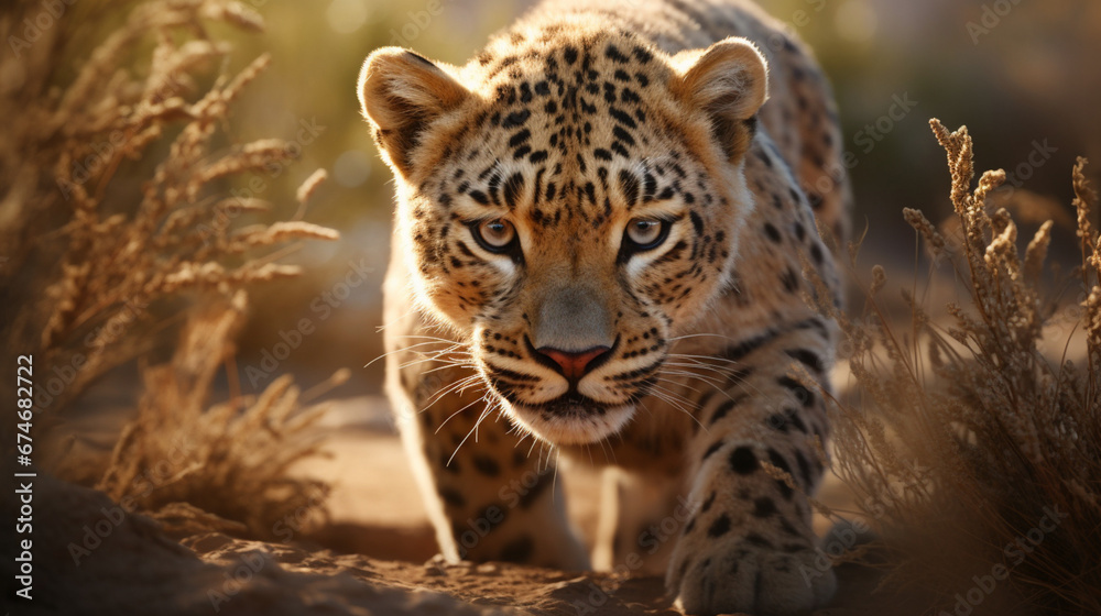Fototapeta premium Leopard in wild nature. Generative AI