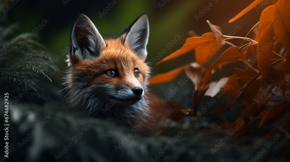 Fox in forest. Generative AI