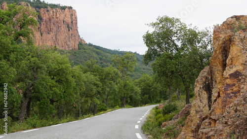 A road in the Esterel mountains in and around the Gorges du Blavet and Bagnols-en-Forêt in the region Provence-Alpes-Côte d’Azur in France, in the month of June