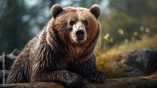 Brown bear in the forest. Generative AI