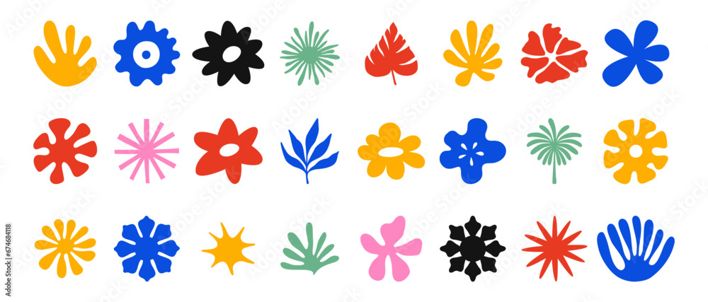 Vector set of design elements and illustrations in simple flat linear style - sun symbols, abstract forms and shapes - logo design templates, badges and stickers for posters, prints, banners