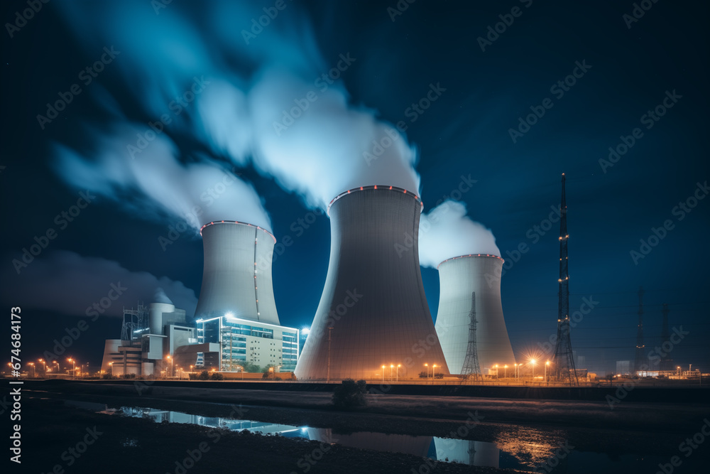 nuclear power station, night landscape nuclear power station, night landscape
