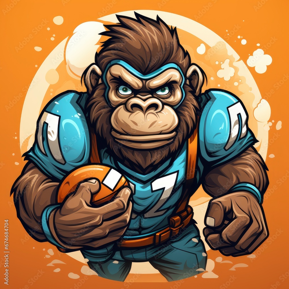 Cute Gorilla Playing Rugby Ball , Cartoon Graphic Design, Background Hd For Designer