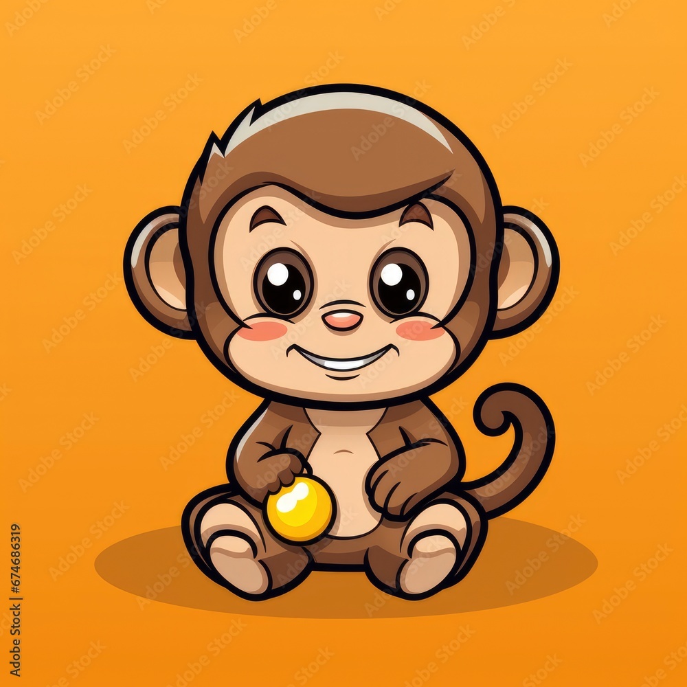Obraz premium Cute Monkey Holding Banana , Cartoon Graphic Design, Background Hd For Designer