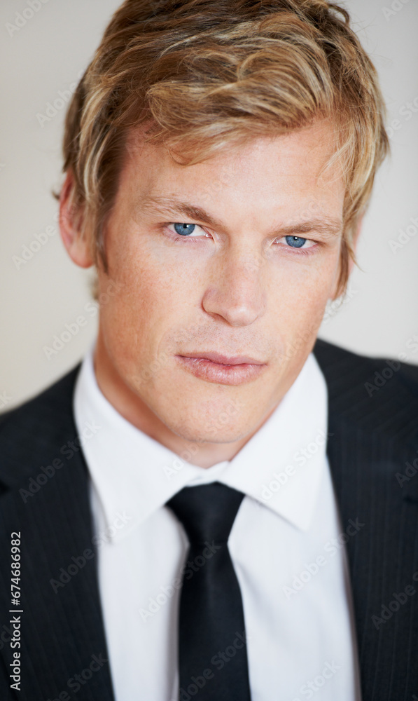 Man, portrait and suit confident or white background in studio for company manager, business clothes or formal. Male person, model or closeup face for cool corporate fashion, trend or employee pride Man, portrait and suit confident or white background in studio for company manager, business clothes or formal. Male person, model or closeup face for cool corporate fashion, trend or employee pride