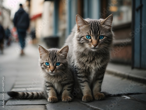 Photo of a mother cat and a kitten created by artificial intelligence © W2GO