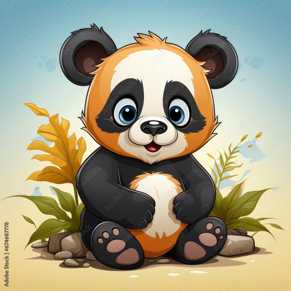 Obraz premium Cute Panda With Question Mark , Cartoon Graphic Design, Background Hd For Designer
