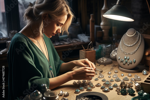 jeweler girl creates jewelry photo