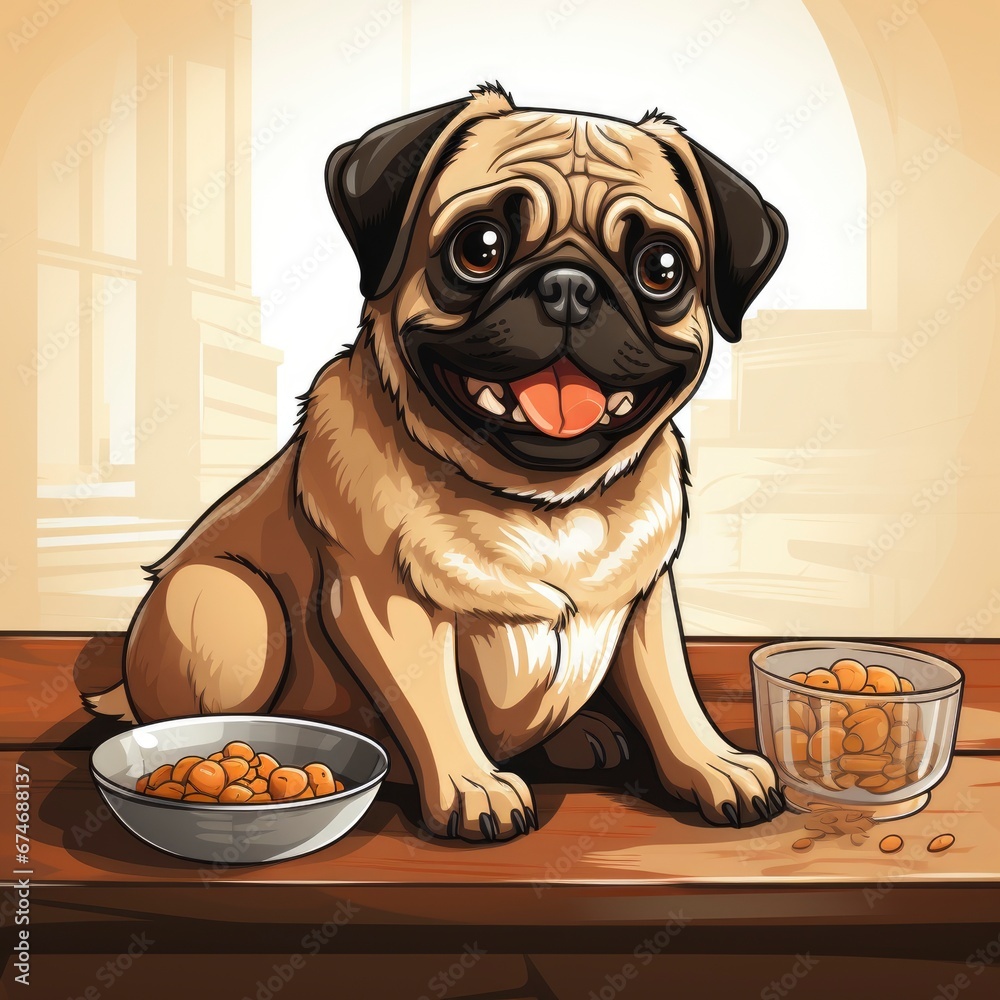 Cute Pug Dog Smelling Food , Cartoon Graphic Design, Background Hd For Designer