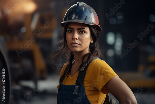 portrait of a female worker in a construction helmet photo
