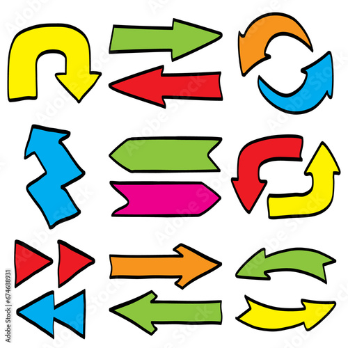 Set of hand drawn arrow multicolored,cartoon ,doodle