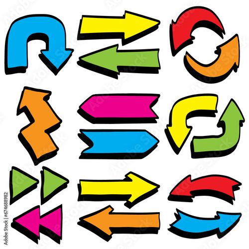 Set of hand drawn arrow multicolored,cartoon ,doodle