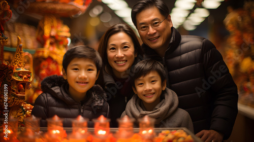 Fiesta Familiar: Celebración Colorida del Año Chino con Luces y Tradiciones familia latina celebrando e año chino