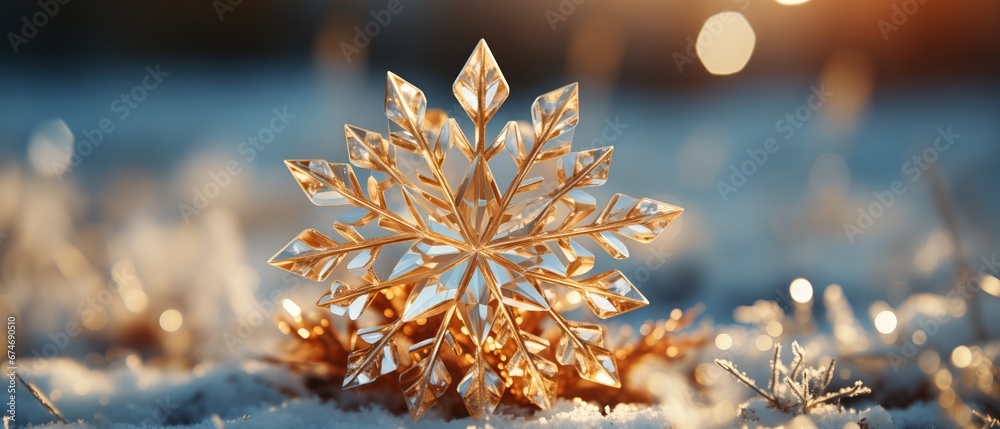 A close-up of snowflakes on the floor in the winter and New Year season. This image could be used as a background or wallpaper.