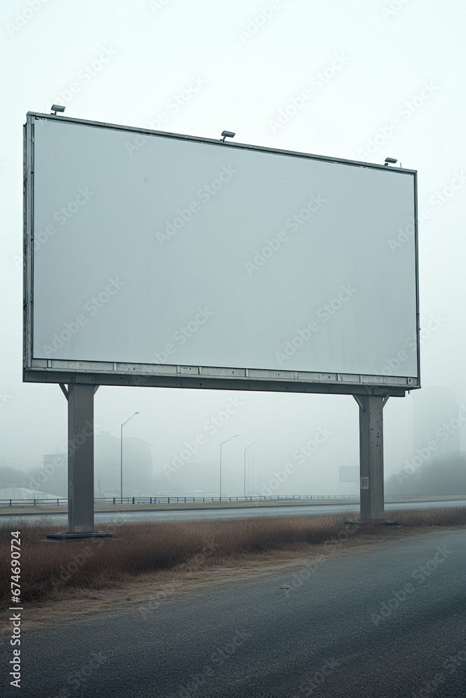 Obraz premium Misty Morning with Blank Billboard on the Highway