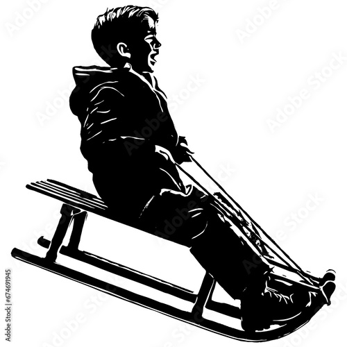 Boy on a sled illustration