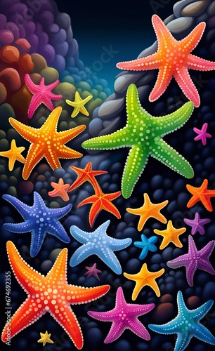 Abstract background with multicolored starfish. .AI