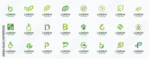 Set of leaf logo with initial letter design template graphic design illustration. icon, symbol, creative. Logo in flat, minimalist and simple style.