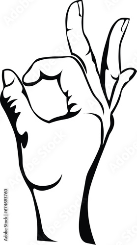 Cartoon Black and White Isolated Illustration Vector Of A Hand Doing the OK Hand Sign