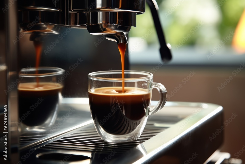 A Preparation of espresso coffee by using coffee machine. Espresso