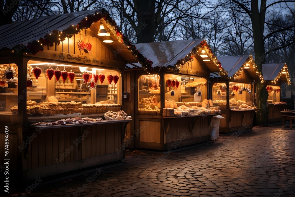 Traditional christmas market in Vilnius at night, Lithuania.