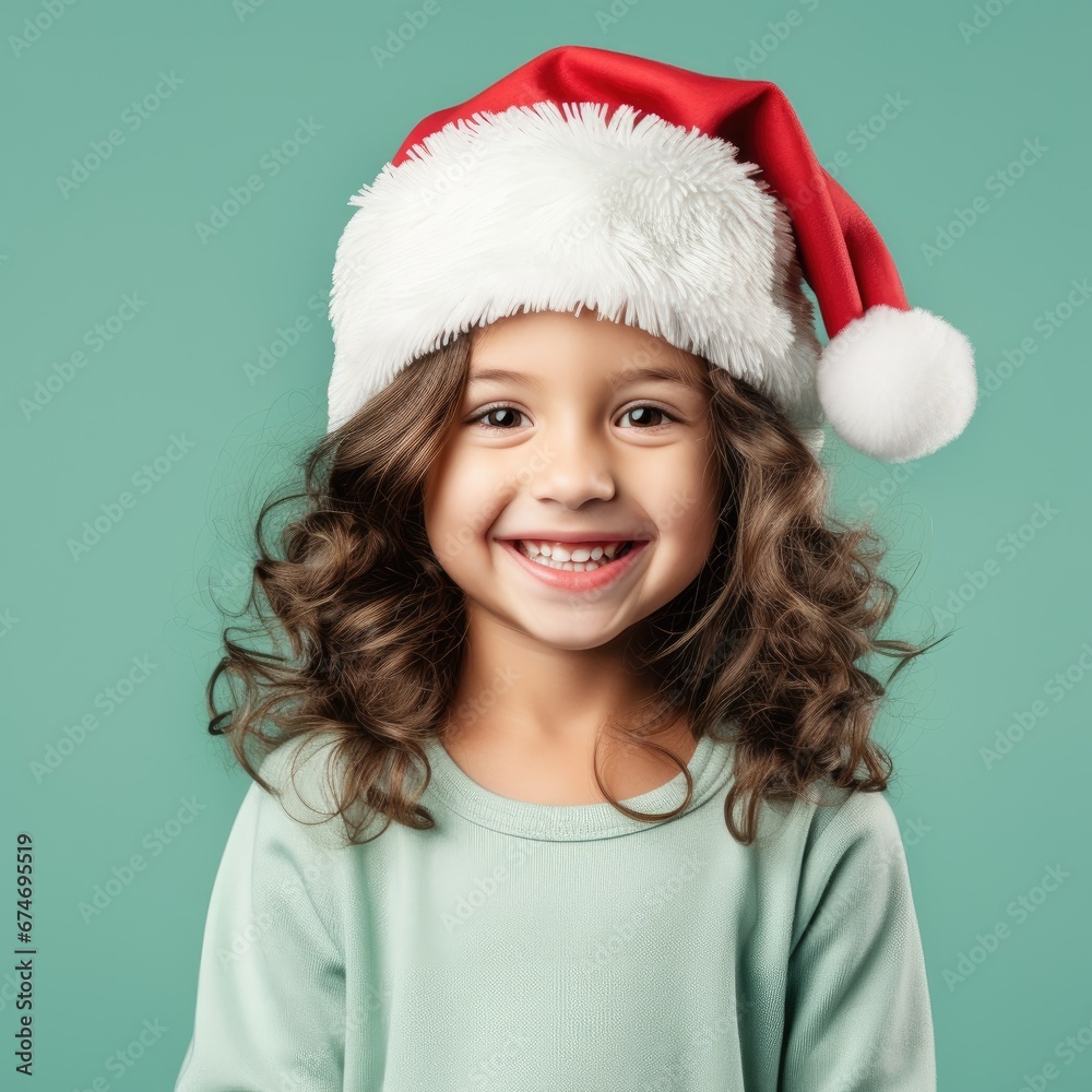 Girl in santa hat ready for Christmas message Girl in santa hat ready for Christmas message