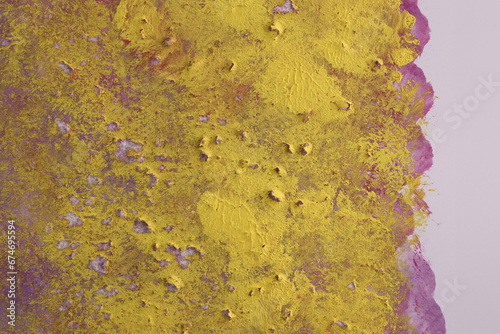 Εκτύπωση καμβά Fondo astratto: pennellate di tempera di colore viola e giallo su carta bianca,