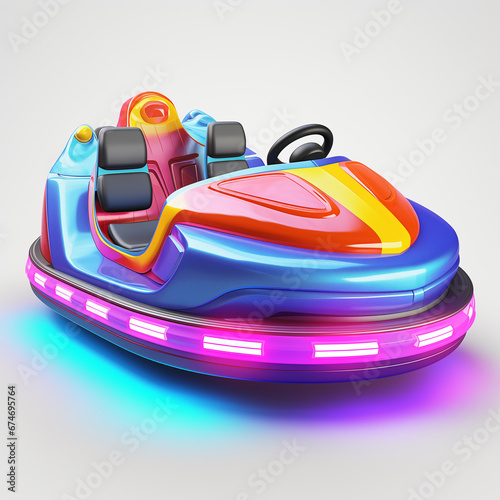 Colorful bumper car isolated on white background. Bumper car with neon. Bumper car amusement park. photo