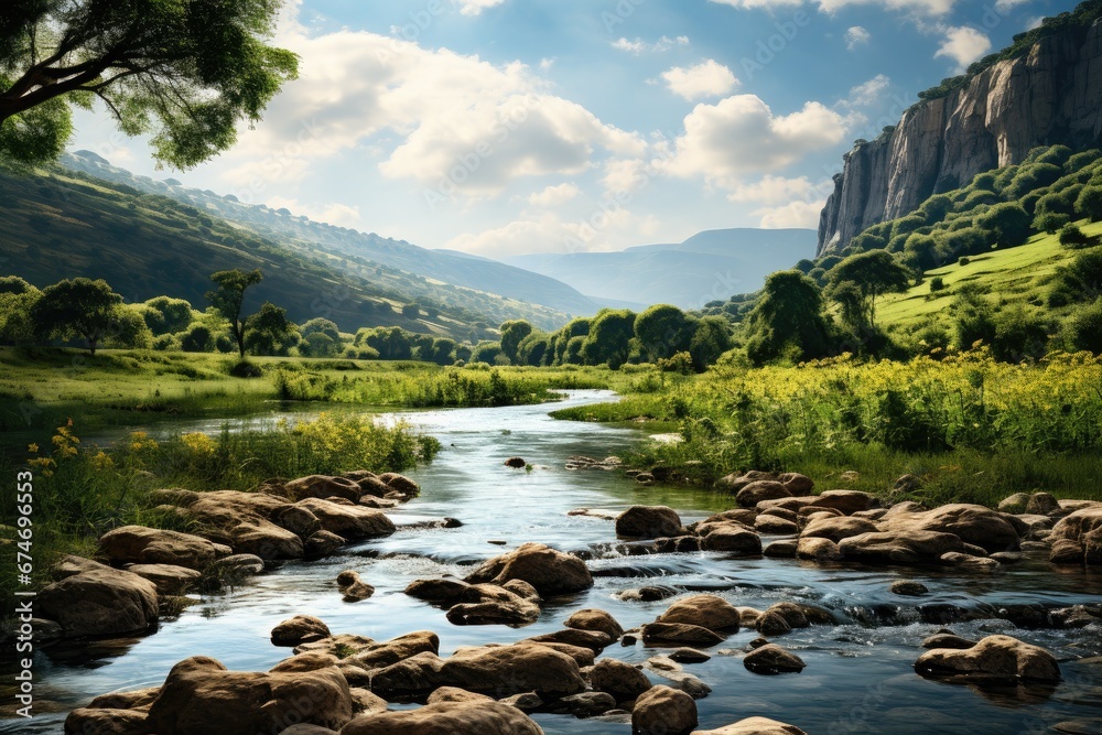 Israel landscape with hills and river. Generative AI Art. Beautiful view. Israel landscape with hills and river. Generative AI Art. Beautiful view.