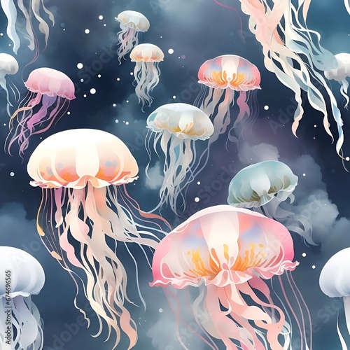 Seamless Pattern of jellyfish and star fish